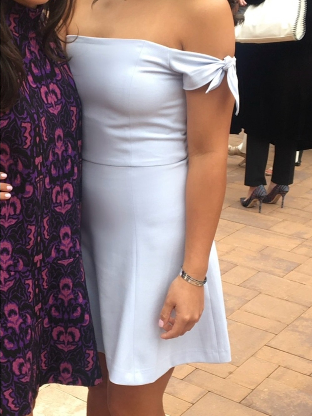 French Connection Pale Blue Off-the-Shoulder Tie-Sleeve Dress